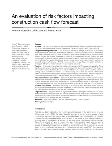 Pdf An Evaluation Of Risk Factors Impacting Construction Cash Flow Forecast