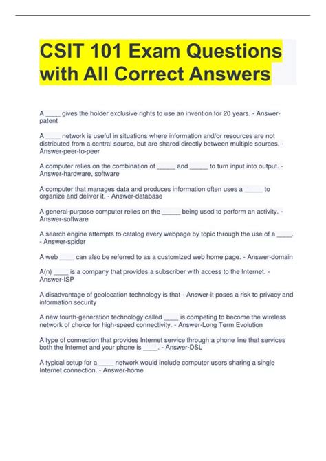 Bundle For CSIT 2023 Exam Questions With Correct Answers CSIT 101 Exam