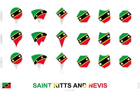 Collection Of The Saint Kitts And Nevis Flag In Different Shapes And With Three Different