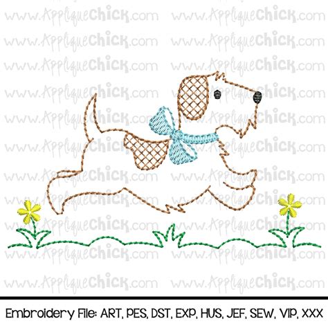 Vintage Running Puppy Embroidery Design Running Dog Embroidery Faux