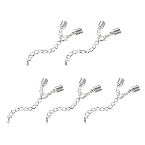 10Sets 6mm Leather Cord End Caps With Lobster Clasps Extender Chain