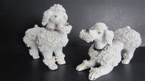 2 Beautiful Bright White Spaghetti Poodles Porcelain Hand Painted