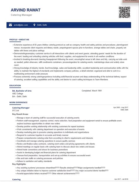 Catering Sample Ready To Use Example Shriresume