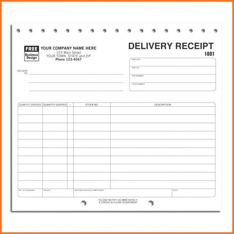 Free Delivery Receipt Template Pdf Word Doc Excel The Throughout