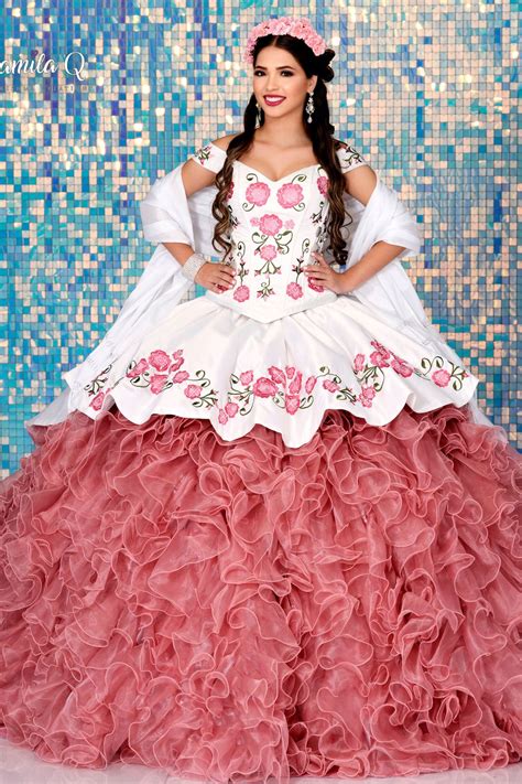 Luxury White With Red Charro Quinceanera Dresses 2023 Plus Size Flower