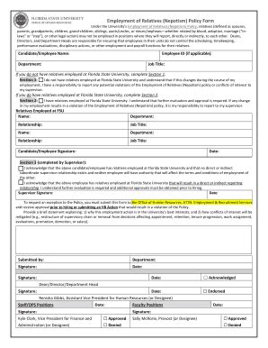 Fillable Online Hr Fsu Employment Of Relatives Nepotism Policy Form