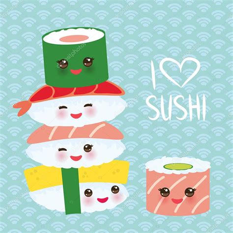 Me Encanta El Sushi Kawaii Divertido Sushi Conjunto Con Mejillas Rosas