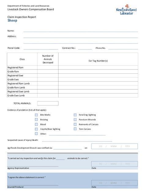 Fillable Online Livestock Owners Compensation Board Claim Inspection