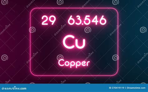 Modern Periodic Table Copper Element Neon Text Illustration Stock