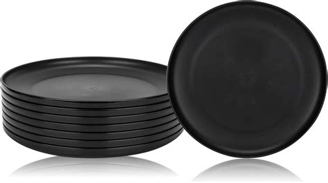 9 75 Inch Black Plastic Dinner Plates Set Of 8 Microwave Dishwasher Safe Bpa