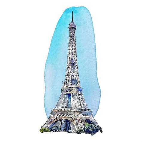 Eiffel Tower Paris France Watercolor Hand Drawn Illustration Isolated