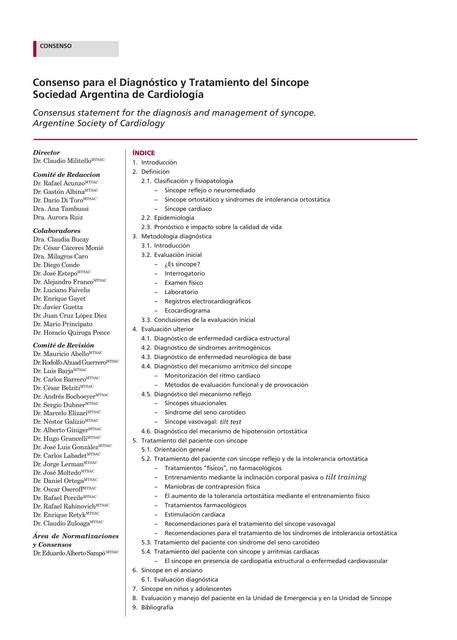 Consenso Para El Diagn Stico Y Tratamiento Del Sincope Julio C Sar
