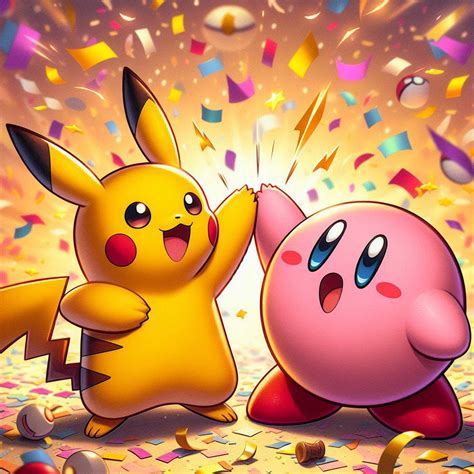 Pikachu and Kirby high fiving by AbubakarMujtaba on DeviantArt