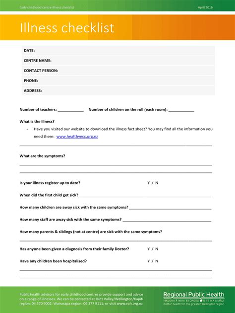 Fillable Online Illness Checklist Rph Org Nz Fax Email Print PdfFiller