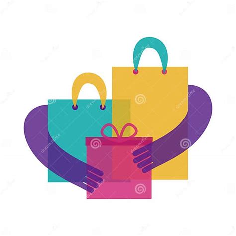 Hands Hug Shopping Bags And T Box Transparent Modern Minimalistic