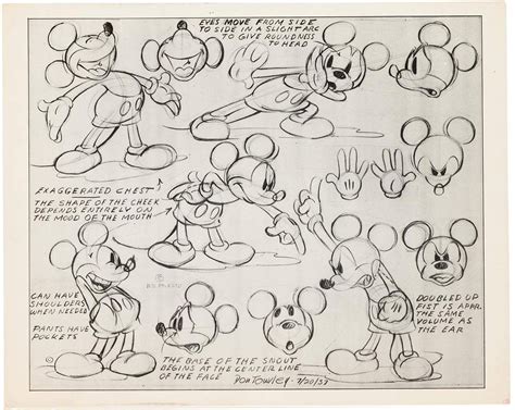 Model Sheet Mickey Mouse 1930s Character Design Disney Disney