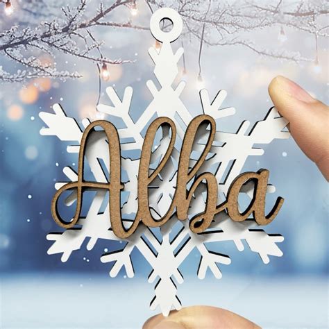 Adorno navideño copo de nieve de madera melamina blanca personalizada