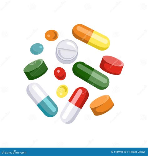 Tablets of Different Colors and Shapes. Icons of Pills, Capsules Stock ...