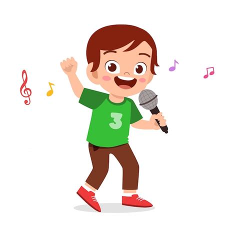 Premium Vector | Happy cute kid boy sing a song