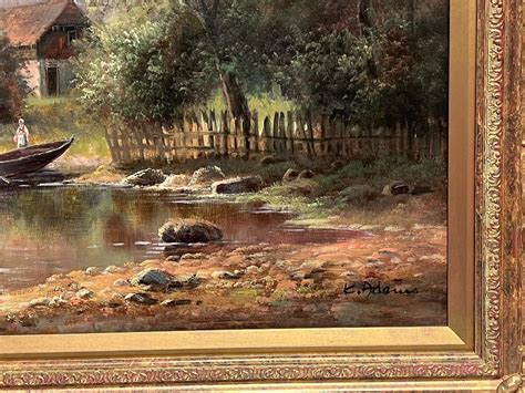 K Adams Large British Dutch Oil Painting Majestic Landscape Figures