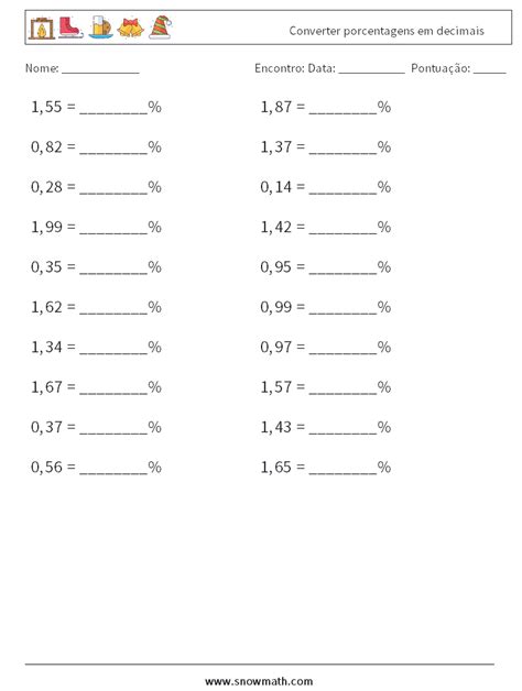 Converter Porcentagens Em Decimais Planilhas Matem Ticas Planilhas De