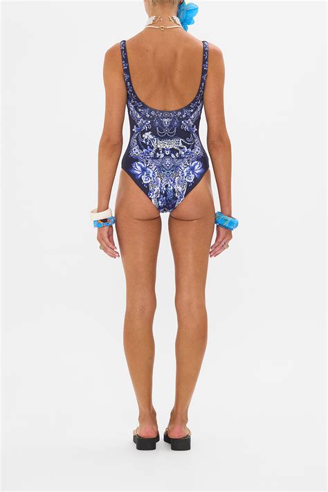 Delft Dynasty Blue Square Neck Swimsuit Designer One Piece Camilla