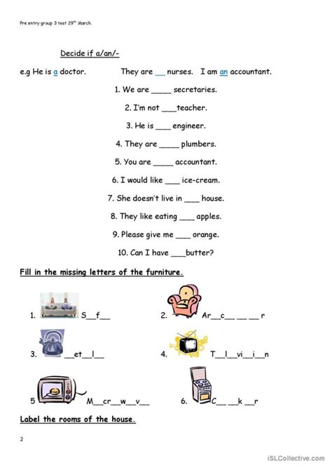 Pre Entry Test English Esl Worksheets Pdf And Doc