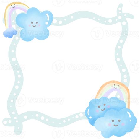 Pastel Picture Frame With Clouds And Rainbow Isolated On Transparent