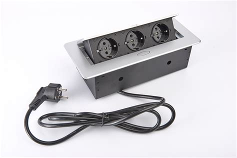 Встраиваемая выдвижная розетка INRIOR TORO-03-80 GRAY серебристая, на 3 ...