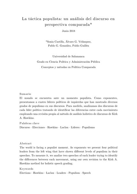 PDF La táctica populista un análisis del discurso en perspectiva