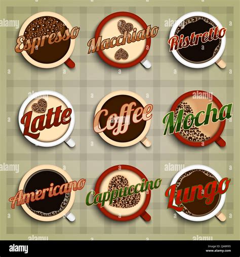 Coffee Menu Labels Set With Espresso Macchiato Ristretto Latte Mocha