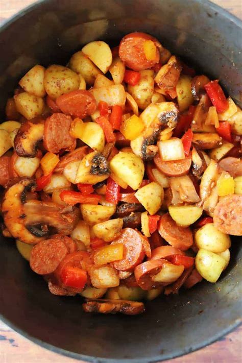 One Pot Air Fryer Sausage Peppers Onions And Potatoes Simply