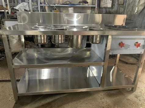 Stainless Steel Rectangular Ss Cooking Counter For Street Food Stall