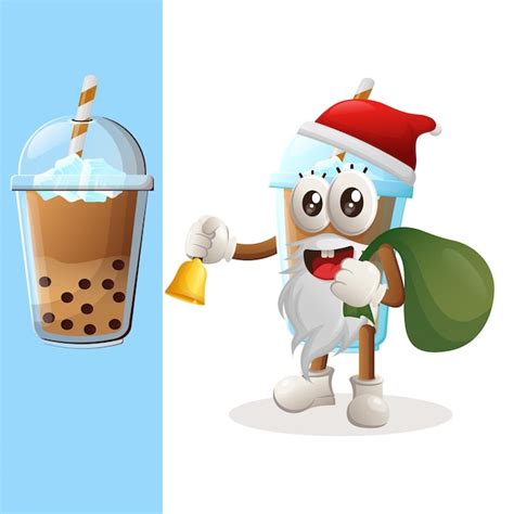 Premium Vector Cute Bubble Tea Mascot Santa Claus Christmas