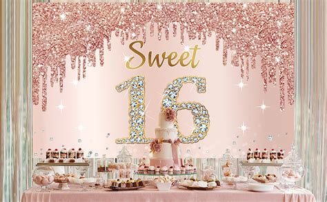 Happy Sweet 16th Birthday Banner Backdrop Decorations For