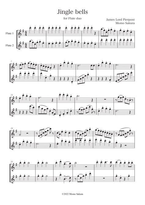 Jingle Bells For 2 Flutes Flute Duet Score And Parts Flute Duet