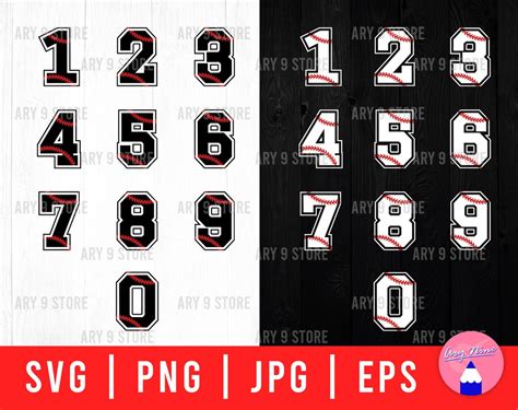 Baseball Number Bundle Svg Png Eps Files Black And White Etsy