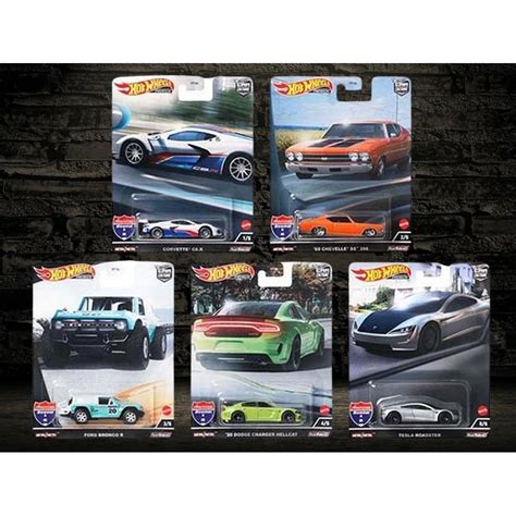 HOT WHEELS CAR CULTURE SCENE PREMIUM Corvette C R Chevelle SS Ford Bronco Dodge Charge Tesla
