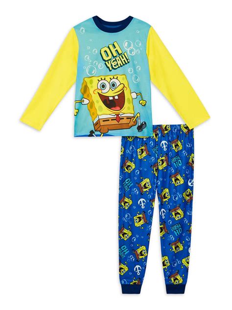 Spongebob Boys Long Sleeve Pajamas Set 2 Piece Sizes 4 12