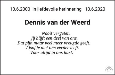 Dennis Van Der Weerd Overlijdensbericht En Condoleances