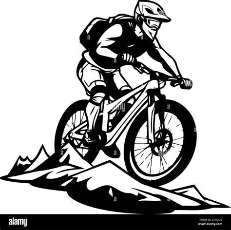 Mountain Biker In Sportswear Riding Mountain Bike Vector Illustration