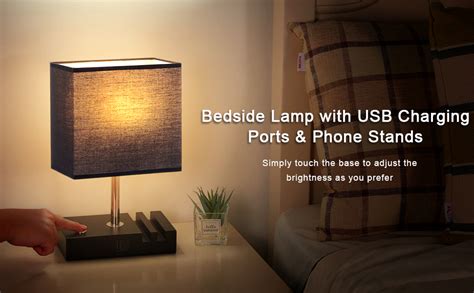 Seealle Touch Control Bedside Table Lamp Black Table Lamps With Usb C