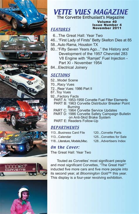 November 2011 Vette Vues Magazine Back Issue For Sale Vette Vues Magazine