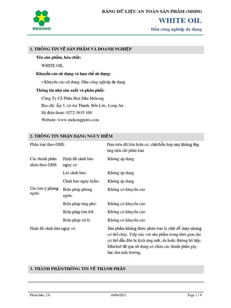 MSDS. White Oil VIE v2.0 | PDF