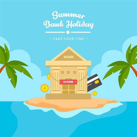 Summer Bank Holiday Square Design With Palm Trees Closed Bank And