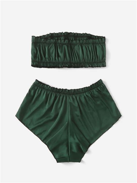 Plus Lettuce Trim Satin Bandeau Lingerie Set Shein Usa