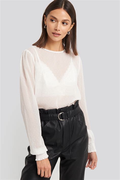 Sheer Dotted Round Neck Blouse White Na Kd