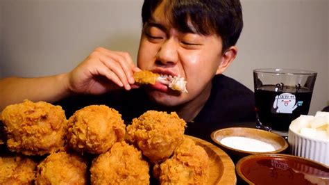 Sub 바삭한 황금올리브 닭다리 후라이드 치킨 먹방 Feat 볼케이노 소스 Bbq Korean Fried Chicken