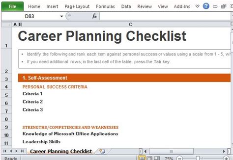 Career Planning Checklist Template for Excel