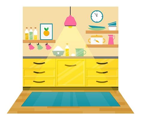 Premium Vector Kitchen With Furniture Flat Illustration Baking